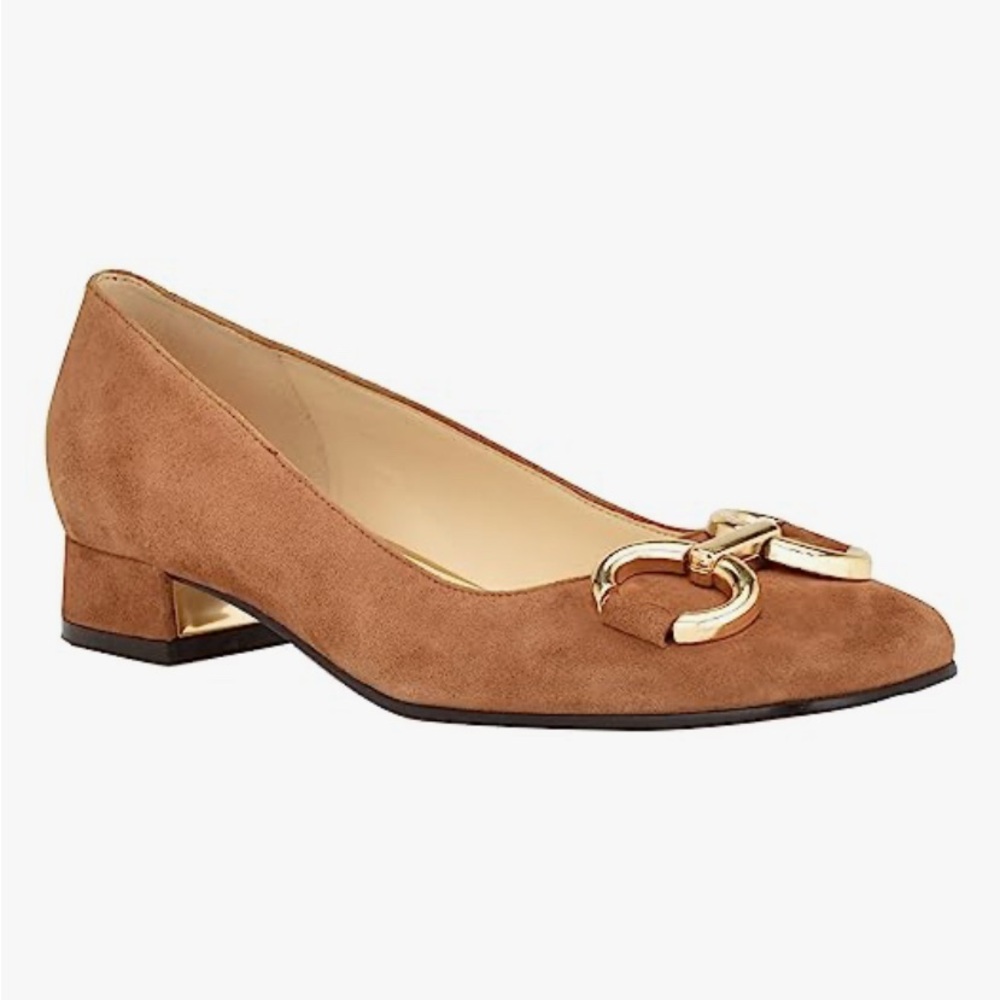 Nine West Women's Brown Suede Loafer/ Ballet Flat with Gold Accent Size 8 - Picture 6 of 16